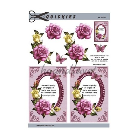 Oval med tekst og rose, Quickies card